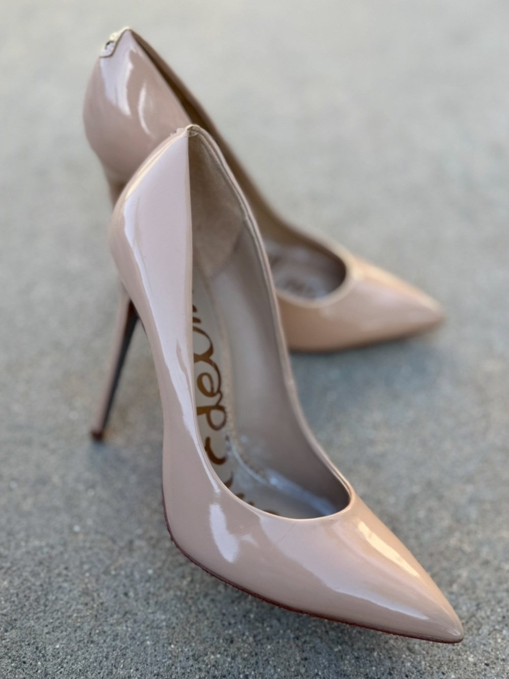 Sam Edelman Nude Patent Leather Pointed-Toe Stiletto Heels